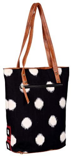 Vegan leather bohemian tote bag in handwoven ikat fabric with exquisite mirror work
