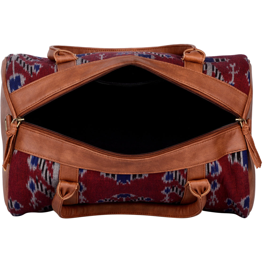 Handwoven Ikat & Vegan Leather Travel Duffle Bag