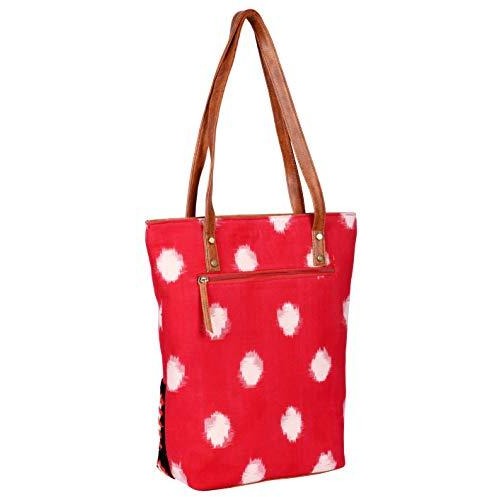 Womens boho red tote bag, handloomed fabric shoulder bag