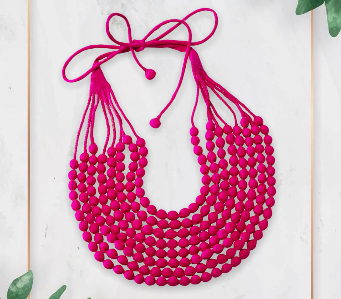 Pink Fabric beads necklace