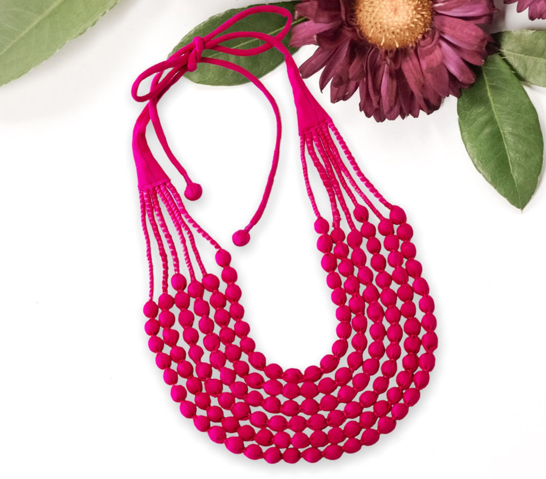 Pink Fabric Beads Necklace